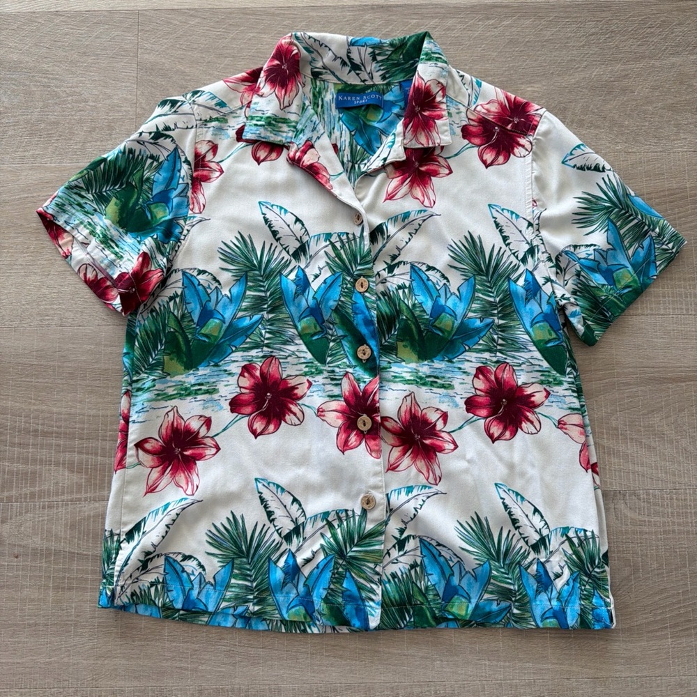 Karen Scott sport women’s Hawaiian button up shirt size M